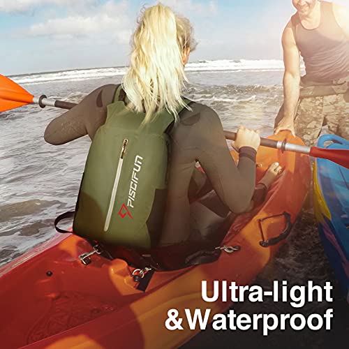 Piscifun Dry Bag Waterproof, Lightweight Dry Backpack Roll-Top Sealed with Waist Pouch and Phone Case Keeps Gear Dry Inside for Kayaking, Boating - color: Army Green, size: 30L