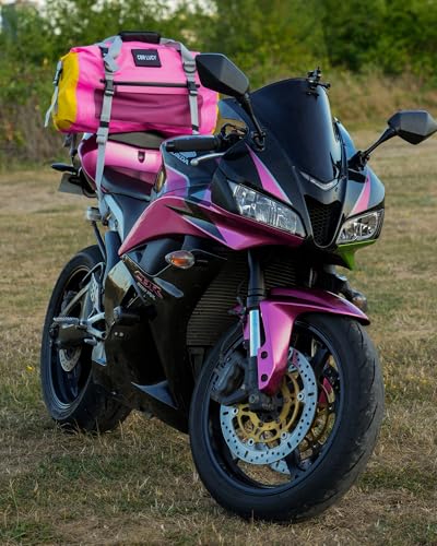 IRON JIA'S Motorcycle Dry Bag - Waterproof Duffle & Luggage Tail Bag Saddle Bags with Roll Top Closure, Shoulder Straps, Inner Pocket and Mesh Pocket (Pink, 30L) - color: Pink, size: 30L
