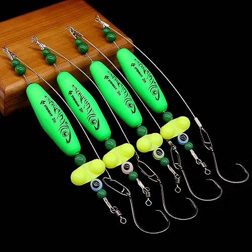 Catfish-Rig-for-Bank-Fishing-Catfishing-Tackle-Floats-with-Rattler-Santee Cooper Rig Equipment - color: Green-4 Pack, size: 2.5 inch