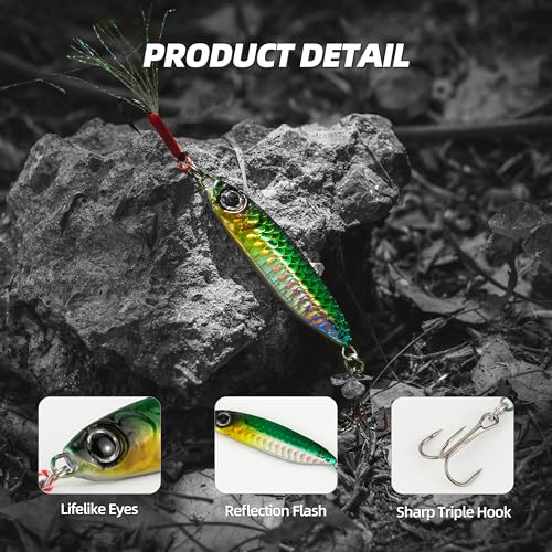 Scaled Jigging Spoons – 10 Pcs/Box, 5 Size Options, High-Performance Lead Lures for Freshwater and Saltwater Fishing, Accurate Scaled Design, Attracts Various Fish Species - size: 2/3 oz