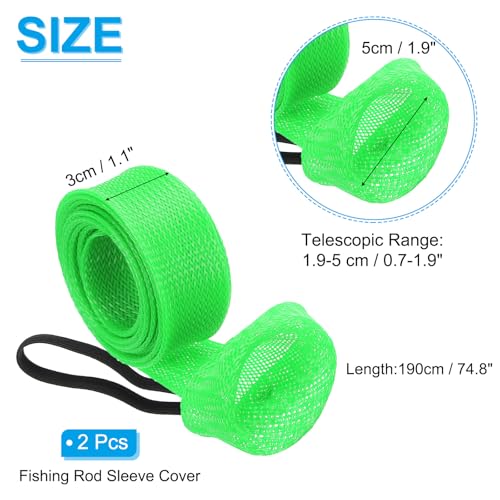 PATIKIL Rod Sock, Fishing Rod Sleeve Cover Braided Mesh Pole Protector Gloves Fishing Tools Flat End for Spinning Fishing Rod Fly Rod Ice Rod Casting Rod - color: Green, size: 75 Inch