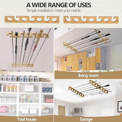THKFISH Wood Fishing Rod Holders for Wall Ceiling, Holds Up to 7-10 fishing Pole Holders for Garage (1 set holds up 7 rods) - style: 1 set holds up 7 rods