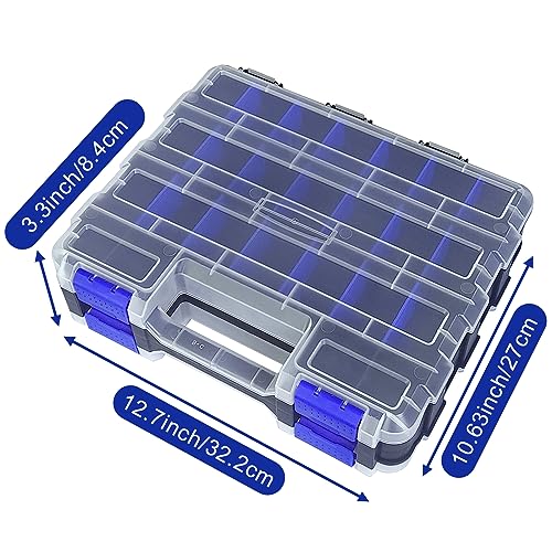 Tools Organizer Box Small Parts Storage Box 50-Compartment Double Side Hardware Organizers with Removable Plastic Dividers for Screws, Nuts, Nails, Bolts, Blue - color: Blue
