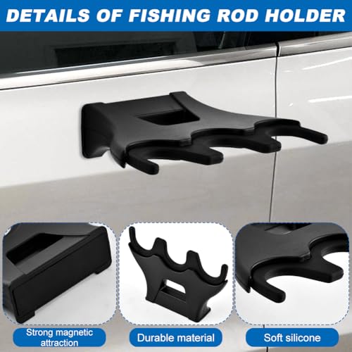 Magnetic Fishing Rod Holder for Car, Portable Fish Rod Rack with 3 Slots, Outdoor Fishing Rods Storage Rack, Magnet Vehicle Fly Pole Holder with Hook Remover Tool