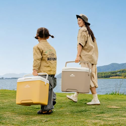 Naturehike 5.3/15/19 QT Hard Cooler, Insulated Ice Chest Box, Portable Ice Retention Cooler for Beach Camping Picnic Fishing Barbecue - color: Brown, size: 14.8QT