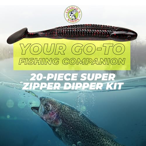 Charlie's Worms Bass Lures Freshwater Fishing Lure - Scented Artificial Softbait for Freshwater & Saltwater Bass Fishing, Swimbait, Softbait - style: Super Zipper Dipper (20-piece)