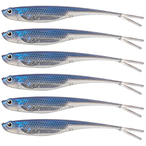 Dr.Fish Soft Plastic Baits, Fork Tail Soft Jerkbait Minnow Lures, 3 to 4-3/4 Inches Soft Swimbaits Jerk Shad Baits Crappie Bass Fishing Lures - color: Blue, size: 3"-6 Pack