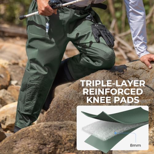 Calamus WaveWalker Waist Waders for Men, 100% Waterproof RipShield Fabric, Slip-Resistant Boots, Moisture-Wicking Insoles - color: Military Green, size: 13