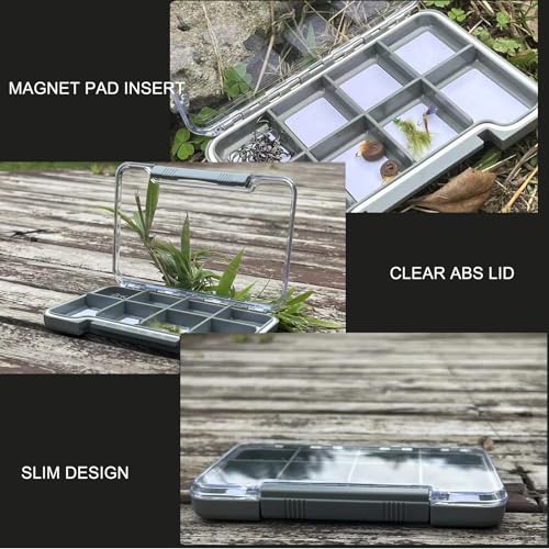 2PACK-Aventik Waterproof Slim Pocket Fly Box Fishing Hook Box Bait Storage Tackle(Small, 8 Magnetic Compartment) - style: M:Grey-8C