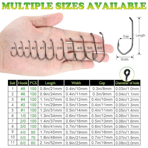 LUCKYFISHING Baitholder Fishing Hooks Saltwater Freshwater 100/80/70/60pcs Professional V Bait Holder Hooks for Bass Trout Crappie Soft Live Baits Black Red with Size 1 2 4 6 8 1/0-6/0 - color: Black, size: 1/0-100pcs