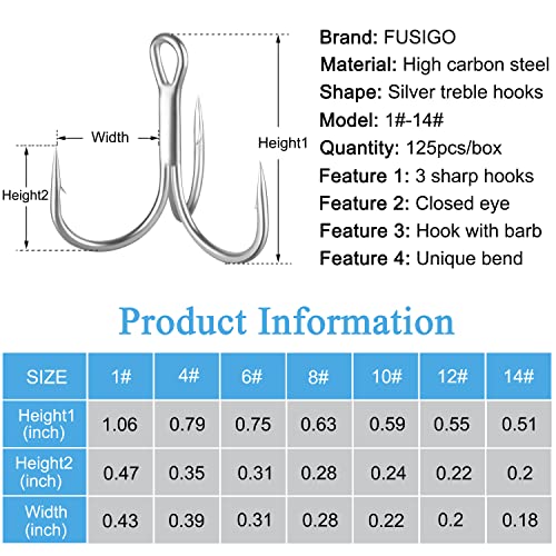 Treble Fishing Hooks, 110pcs Super Sharp Triple Fish Hook Classic Round Bend High Carbon Steel Treble Hooks Barbed for Catfish Bass Trout Freshwater Saltwater - color: Silver, size: 110pcs 4#