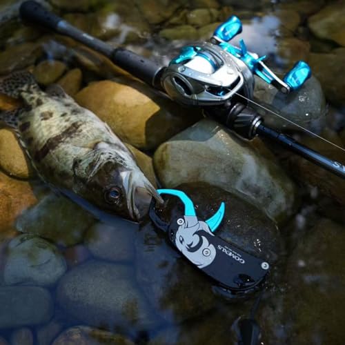 GOMEXUS Fish Lip Gripper, Portable Lightweight Fish Gripper, Aluminium Fish Grabber Tool, Lip Grippers Fishing, Mini Fishing Gripper with Lanyard (Blue) - color: Blue