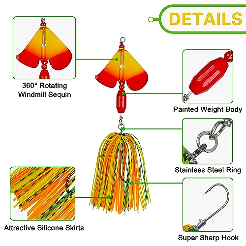 Spinnerbait Fishing Lures Kit Set, 6pcs Bass Fishing Buzzbait Multicolor Bass Trout Salmon Metal Spinner Baits Swim Jigs Freshwater Saltwater Fishing - color: Style B-6pcs