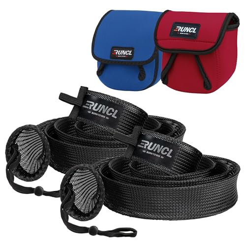 RUNCL Fishing Rod Sleeves & Reel Bags, Spinning/Casting Rod Socks & Spinning/Baitcasting Reel Covers - Protection Solution, Space Saver, Perfect Storage - Fishing Pole Sleeves & Reel Pouch (2 Pack) - color: Spinning Rod Sleeves*2pcs+Reel Bags*2pcs,(Black)