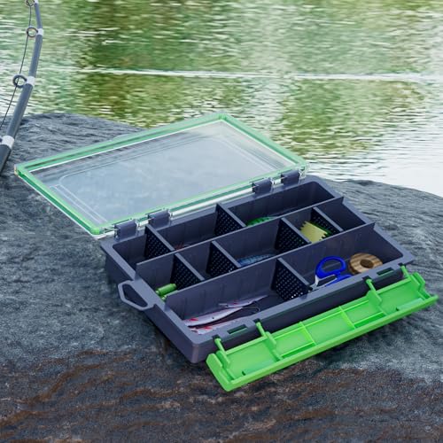 Fishing Waterproof Tackle Box, 3600 Tackle Tray Storage, Hyperseal and Transparent, Terminal Tackle Organizer Box with Removable Dividers, Plastic Lure Box - Green
