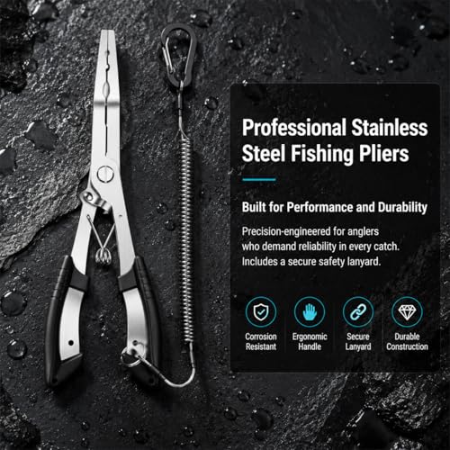 420 Stainless Steel Fishing Pliers, Multi-functional Fishing Tools Hook Remover Line Cutter Pliers, Lockable Handy Fishing Gear for Saltwater Freshwater, Gifts for Men