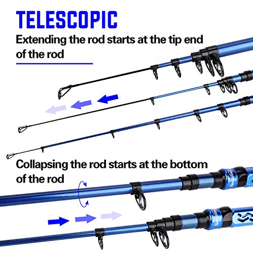 Sougayilang Telescopic Fishing Rod - 24 Ton Carbon Fiber,CNC Machined Reel Seat, Comfortable EVA Handle, Travel Fishing Rod for Bass Trout Fishing - color: BLUE, size: 9.9 ft