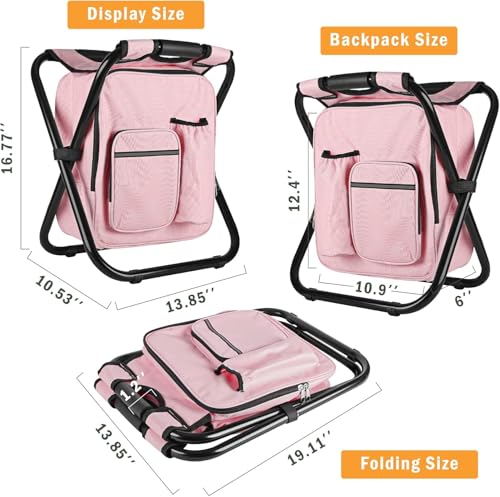 Kikerike Backpack Stool Cooler Chair Heavy Duty 300 LBS Max Load Portable Lightweight Stool Backpack Folding Fishing Cooler Seat for Camping Hunting Fishing - color: Pink