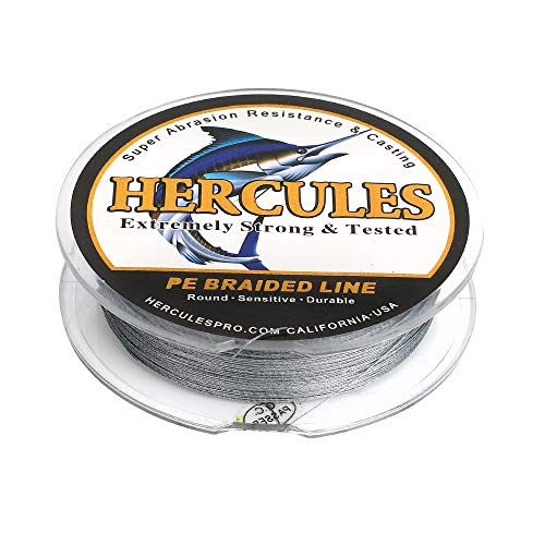 HERCULES Cost-Effective Super Cast 8 Strands Braided Fishing Line 10LB to 300LB Test for Salt-Water,109/328/547/1094 Yards(100M/300M/500M/1000M),Diam.#0.12MM-1.2MM,Hi-Grade Performance,Variety Colors - color: Gray, size: 20LB-0.20MM-109YDS(100M)-8 STRANDS