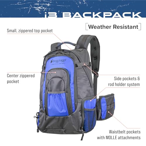 FROGG TOGGS i3 Fishing Backpack, Tackle Storage, Includes 3-3600 Bait Trays, Blue, OS - color: Blue