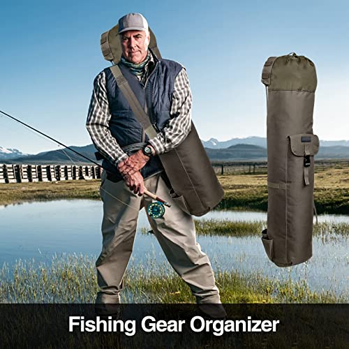 DONQL Fishing Rod Bags, Outdoor Fishing Pole Case, Multifunction Camping Portable Travel Carry Cases Backpack, Fishings Rod and Reel Case Holds 5 Poles & Rig Tackles, Fishings Gift for Men - color: Khaki