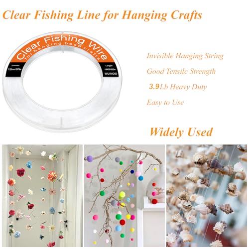 Clear Fishing Line Wire 755 ft, Invisible Monofilament Fishing Line Wire, Nylon String for Hanging Balloons Garland Crafts Picture Decorations, Clear String Threads Cords WUINOID - style: 0.2mm/1640ft