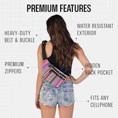 Fanny Pack Belt bag - Crossbody Waist Bag for Men or Women - Hands-Free, Waterproof Large Bumbag for Hiking, Running, and Travel (Rose Vert) - color: Rose Vert v2