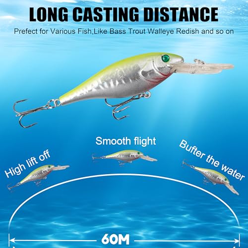 Hard Fishing Lures Bait Minnow Lures Bass CrankBait Jerkbait Set Life-Like Swimbait Deep Diving Sinking Lures with Treble Hook for Bass Trout Walleye Redfish - style: Type C-10pcs