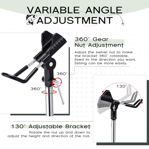 Lounsweer 4 Pcs Fishing Rod Holders 360 ° Adjustable Fishing Pole Holders Multifunctional Stainless Steel Ground Fish Rod Pole Brackets for Detachable Fish Equipment Lakes Rivers Gifts Men - color: Black