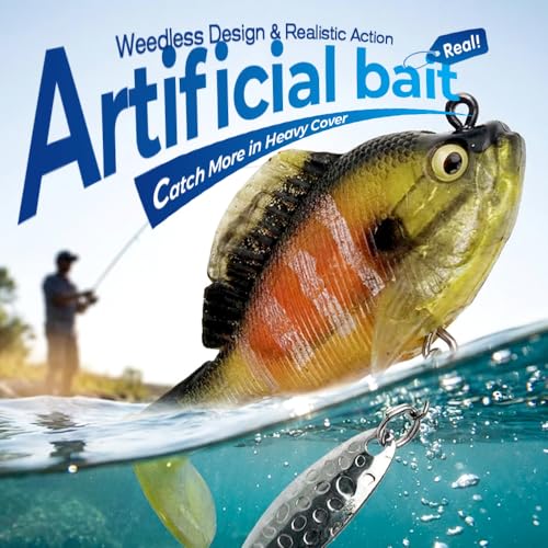 Paddle Tail Swimbaits Fishing Lures, Pre-Rigged Soft Bait with Spinner Blades & 3D Eyes, Weedless Hidden Hook for Bass Trout, Freshwater Saltwater Gear - color: A