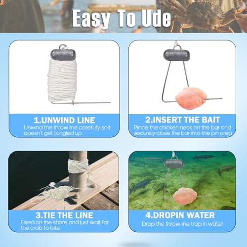 QualyQualy 9 Pack Crab Throw Line Length 30FT/9.14M Weighted Crab Trap Line Kit with Tong, Measuring Tool and Gloves Crabbing Equipment Combo - color: Crab Trap Line - 6