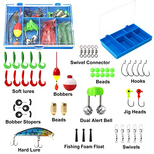 PLUSINNO Kids Fishing Pole, Portable Telescopic Fishing Rod and Reel Combo Kit - with Spincast Fishing Reel Tackle Box for Boys, Girls, Youth - color: BLUE, size: 3.94 ft