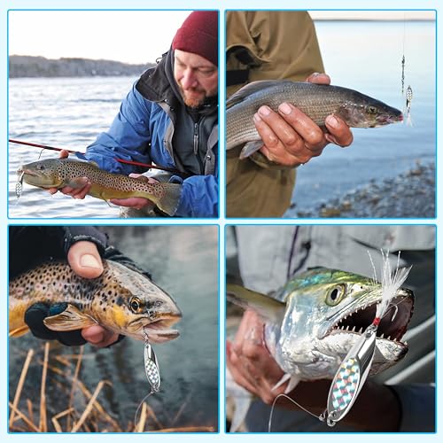 Fishing Spoon Lures, Hard Metal Spoon Fishing Lures Casting Trout Spoons with Treble Hook Jigging Spoon Bait for Bass Pike Trout Walleye Salmon Saltwater Freshwater - size: 21g(3/4oz)-5pcs, style: With Feather