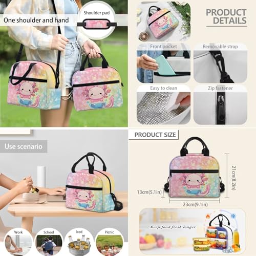 4 in 1 Kids Backpack Bookbag Set Cartoon Axolotl Backpacks School Bookbag with Lunch Box Bag and Pencil Bag Water Bottle Carrier Bag Set for Kids Teen Girls - color: Axolotl Print