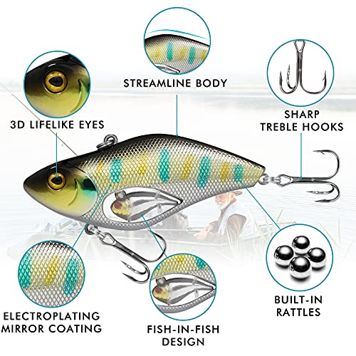 TRUSCEND Shallow or Deep Diving Crankbait with BKK Hooks, Wobble Fishing Lures for Bass Trout Crappie Walleye, Sinking Lipless Vibe Crank Bait for Bass Pike, Amazing Swimbait for Family Fishing - color: A7-2.8",0.6oz