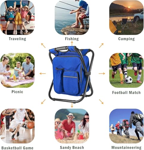 Kikerike Backpack Stool Cooler Chair Heavy Duty 300 LBS Max Load Portable Lightweight Stool Backpack Folding Fishing Cooler Seat for Camping Hunting Fishing - Dark Blue - color: Dark Blue