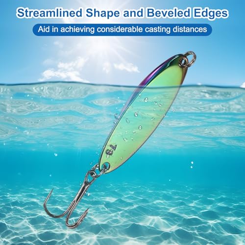 Fishing Spoons Lures, Metal Saltwater Treble Trout Lures Jigging Spoon with Treble Hooks Casting Spinner Baits - color: Colorful, size: 7g / 1/4oz