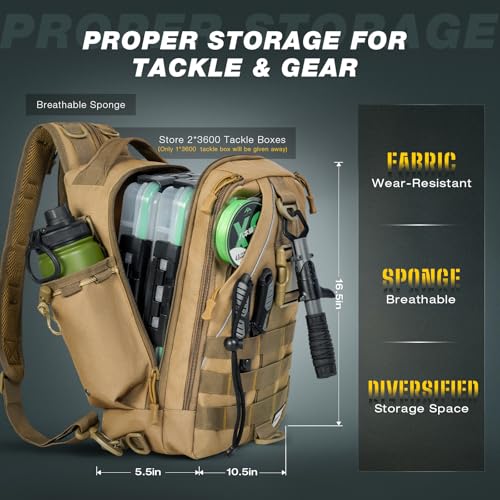 Ghosthorn Fishing Backpack Waterproof Tackle Bag Sling Bag Gift - color: Khaki Set, size: Standard