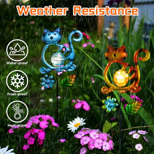 Solar Garden Lights Outdoor Decor,26.4''H Cat Figurine Lights,Waterproof Decorative Garden Stakes for Lawn Patio Pathway, Cat Lover Gifts for Mom Women Birthday Christmas - color: Cat-2Pack