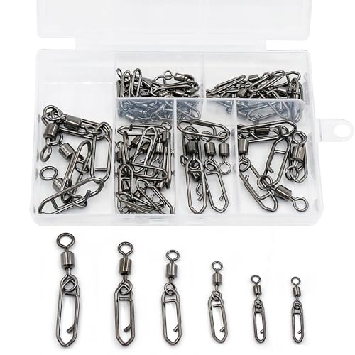 9KM DWLIFE Fishing Speed Clips 50Pcs Quick Change Fishing Swivels & Snaps Fishing Speed Clips Barrel Swivels Fishing Tackle Saltwater Fishing - size: SET(4#-3/0#)