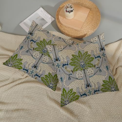 Blue Green Outdoor Pillow Covers 16x16 Inch 2 Pcs Boho Vintage Tropical Palm Leopard Decor Throw Pillows Summer Coastal Farmhouse Decoration Pillowcase Linen Cushion Cover for Couch Sofa Bed - color: Blue Green Leopard, size: 16" x 16" (Pack of 2)