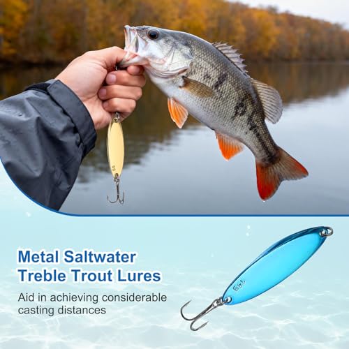 Fishing Spoons Lures, Metal Saltwater Treble Trout Lures Jigging Spoon with Treble Hooks Casting Spinner Baits - color: Blue, size: 14g / 1/2oz