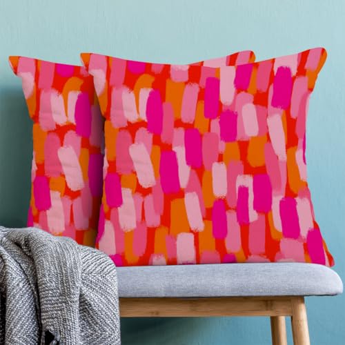 Hot Pink Orange Paint Brush Pillow Covers 16 x 16 Inch Set of 2 Aesthetic Throw Pillows Outdoor Decorative Trendy Funky Dormitory Preppy Pillowcases Linen Cushion Cases for Bed Sofa Couch College - color: Paint Brush, size: 16" x 16" (Pack of 2)