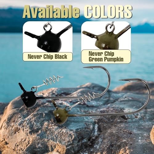 Reaction Tackle Tungsten Stand-Up Shaky Head Jigs for Bass Fishing, Finesse Worm Jig Heads with Screw Lock Keeper (5-Pack) - color: Green Pumpkin, size: 3/16 Oz