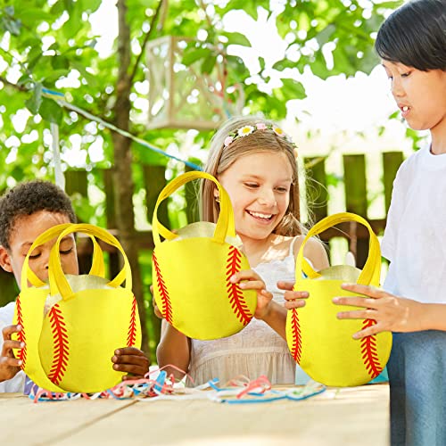 Shihanee 24 Pcs Softball Party Favor Bags Ball Themed Party Goodie Candy Bags Sport Game Treat Handbags Softball Non Woven Gift Handbags for Sport Theme Supplies - style: Softball