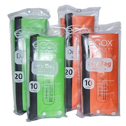 ecox Outdoors Waterproof Dry Bag for Outdoors Activities High Grade 500D PVC Construction Includes Waterproof Phone Case and Side Strap for Easy Carry 20L Green DB20LG