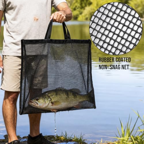 THKFISH Fish Tournament Weigh in Bag for Bass Fishing, Heavy Duty Insulated Live Fish Bag for Caught Fish with Waterproof Zipper and Mesh Liner, Leakproof,Puncture Resistant (White-25×23in with Net) - color: White-25×23in with Net