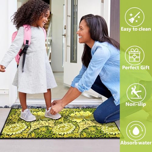 Vintage Floral Doormat Outdoor Welcome Entrance Doormat Front Back Door Inside Outside Entryway Rug Elegant Non Slip Retro Door Mat Indoor Washable Floor Mat for Patio Porch Home Decor - color: Floral Leaf