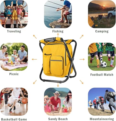 Kikerike Backpack Stool Cooler Chair Heavy Duty 300 LBS Max Load Portable Lightweight Stool Backpack Folding Fishing Cooler Seat for Camping Hunting Fishing - Yellow - color: Yellow