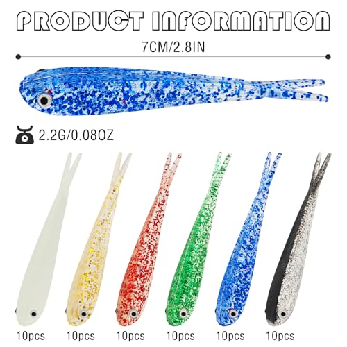 Fishing Soft Plastic Lures | Paddle Tail Swim Baits, Swim Baits for Bass Fishing, Paddle Tail, Crappie Lures - color: G-60PCS